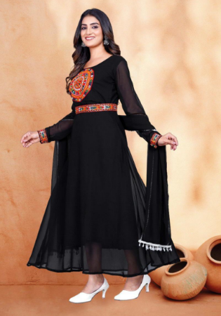 Picture of Lovely Georgette & Silk Navy Blue Readymade Gown