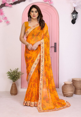 Picture of Beautiful Georgette Dark Orange Saree