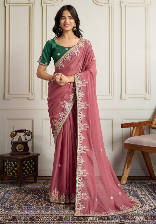 Picture of Gorgeous Chiffon & Georgette & Silk Pink Saree