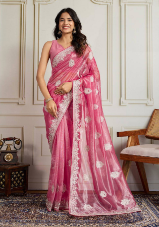 Picture of Lovely Chiffon & Georgette & Silk Pink Saree