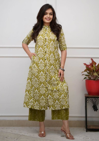 Picture of Superb Cotton Dark Khaki Kurtis & Tunic