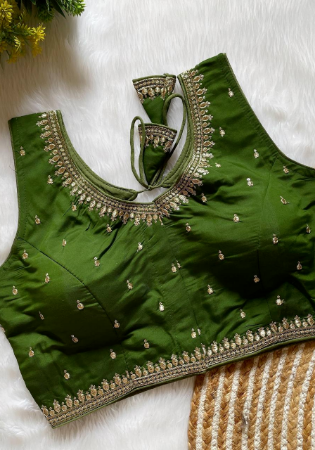Picture of Excellent Silk Dark Olive Green Designer Blouse