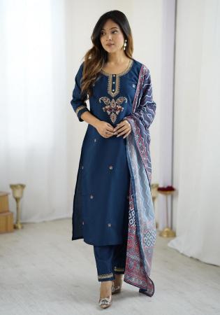 Picture of Cotton & Silk Midnight Blue Readymade Salwar Kameez