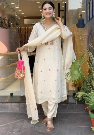 Picture of Cotton & Silk Off White Readymade Salwar Kameez
