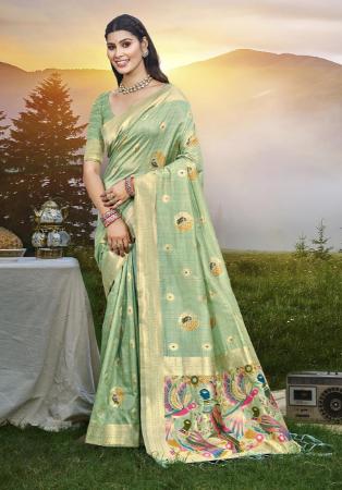 Picture of Beautiful Silk Dark Sea Green Saree