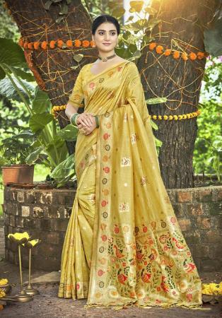 Picture of Magnificent Silk Golden Rod Saree