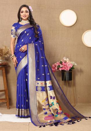 Picture of Good Looking Silk Dark Slate Blue Saree