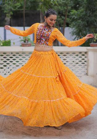 Picture of Enticing Georgette Golden Rod Readymade Lehenga Choli