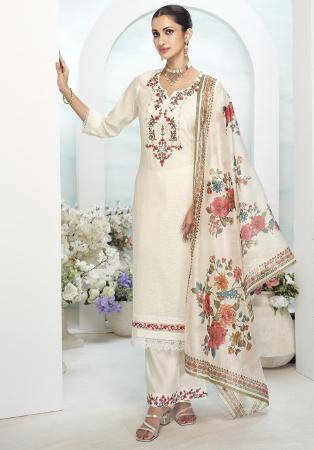 Picture of Lovely Silk Off White Readymade Salwar Kameez
