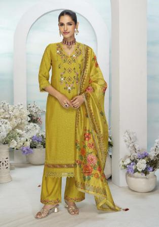 Picture of Sightly Silk Dark Golden Rod Readymade Salwar Kameez