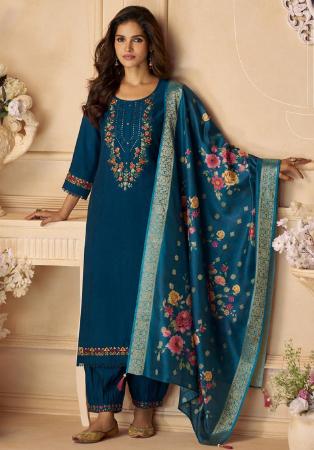 Picture of Delightful Silk Navy Blue Readymade Salwar Kameez