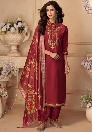 Picture of Ravishing Silk Maroon Readymade Salwar Kameez