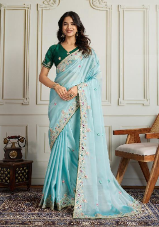 Picture of Marvelous Silk Light Steel Blue Saree