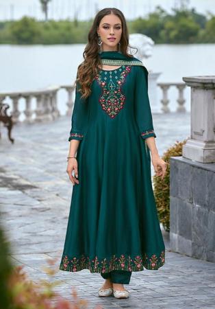 Picture of Statuesque Silk Teal Readymade Salwar Kameez