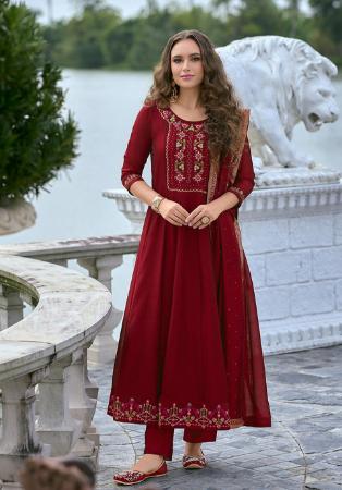 Picture of Elegant Silk Maroon Readymade Salwar Kameez
