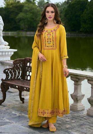 Picture of Ideal Silk Dark Golden Rod Readymade Salwar Kameez
