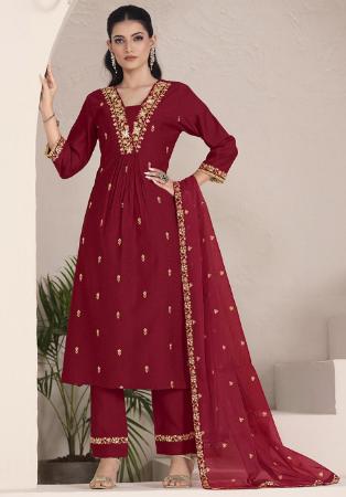 Picture of Classy Chiffon Maroon Readymade Salwar Kameez