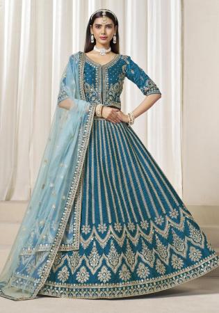 Picture of Fascinating Silk Teal Lehenga Choli
