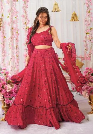 Picture of Superb Chiffon Indian Red Readymade Lehenga Choli