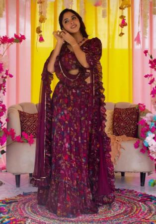 Picture of Elegant Chiffon Saddle Brown Readymade Lehenga Choli