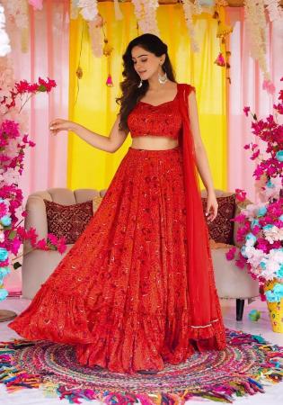 Picture of Shapely Chiffon Fire Brick Readymade Lehenga Choli