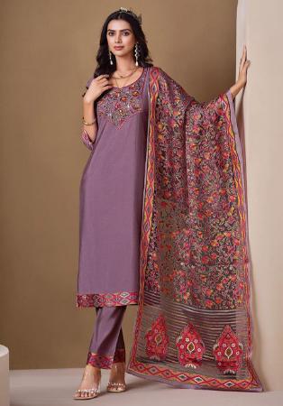 Picture of Lovely Silk Rosy Brown Readymade Salwar Kameez
