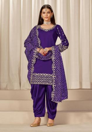 Picture of Ideal Silk Purple Straight Cut Salwar Kameez