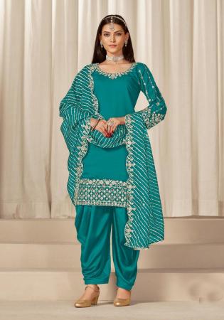 Picture of Statuesque Silk Teal Straight Cut Salwar Kameez