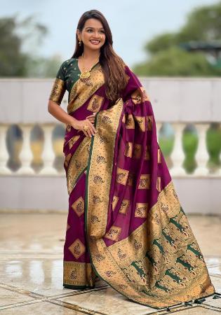 Picture of Magnificent Silk Medium Violet Red Saree
