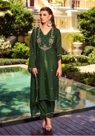 Picture of Marvelous Silk Dark Green Readymade Salwar Kameez
