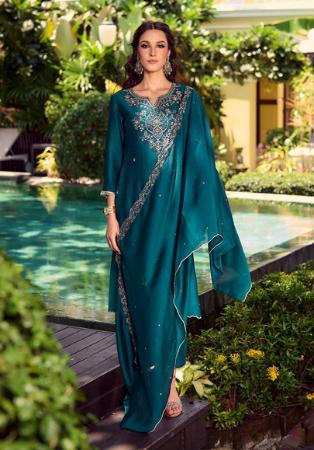Picture of Nice Silk Teal Readymade Salwar Kameez