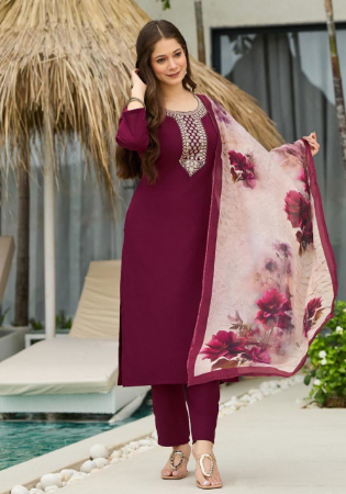Picture of Statuesque Rayon Saddle Brown Readymade Salwar Kameez
