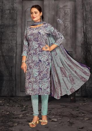 Picture of Crepe Light Slate Grey Straight Cut Salwar Kameez