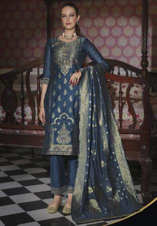 Picture of Gorgeous Silk Dark Slate Grey Readymade Salwar Kameez