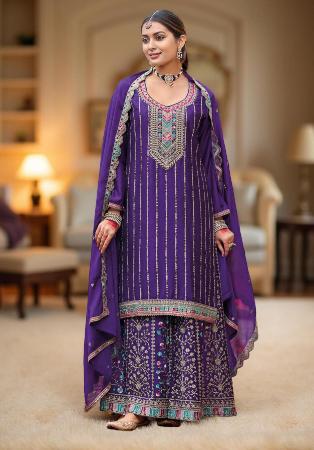 Picture of Chiffon Dark Slate Blue Readymade Salwar Kameez