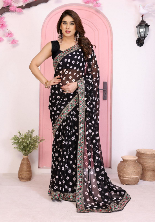 Picture of Good Looking Georgette Black Saree