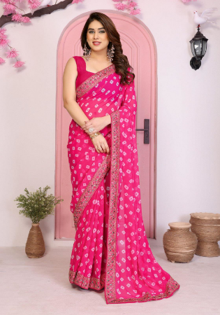 Picture of Beautiful Georgette Deep Pink Saree