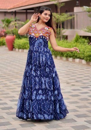 Picture of Charming Georgette Midnight Blue Readymade Gown