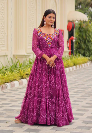 Picture of Beauteous Georgette Plum Readymade Gown