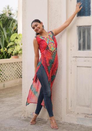 Picture of Taking Georgette Indian Red Kurtis & Tunic