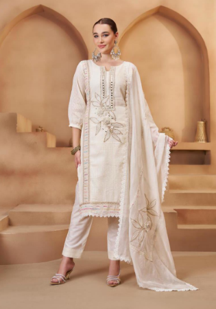 Picture of Cotton Ghost White Straight Cut Salwar Kameez