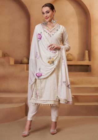 Picture of Delightful Cotton White Straight Cut Salwar Kameez