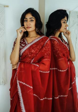 Picture of Pleasing Organza Maroon Saree