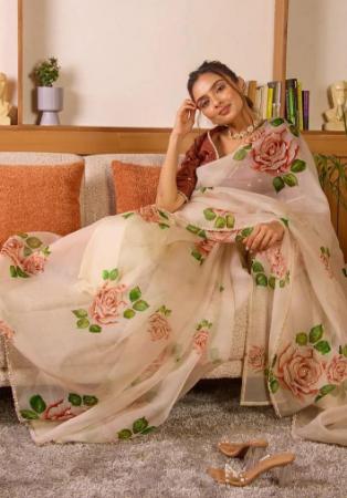 Picture of Well Formed Silk & Organza Tan Saree