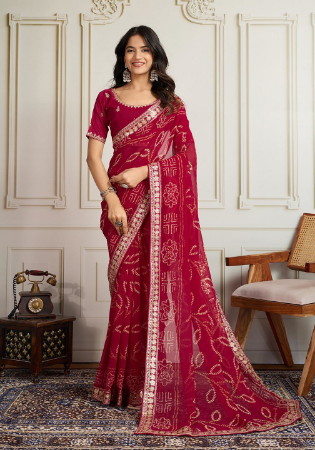 Picture of Well Formed Georgette Dark Salmon Saree