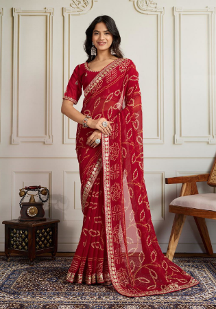 Picture of Wonderful Georgette Dark Red Saree