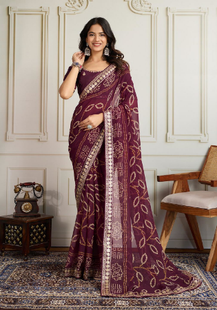 Picture of Wonderful Georgette Dark Magenta Saree