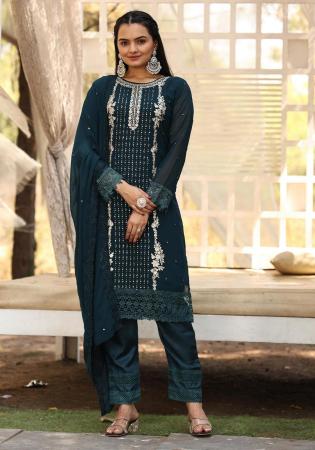 Picture of Georgette Dark Slate Grey Straight Cut Salwar Kameez