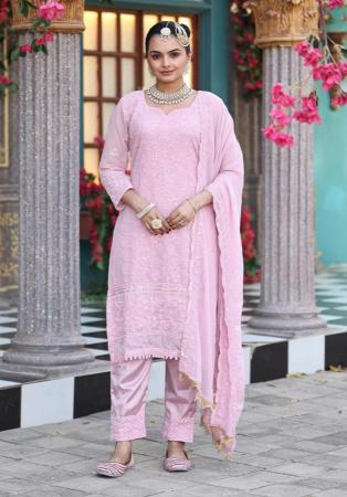 Picture of Shapely Georgette Pink Straight Cut Salwar Kameez