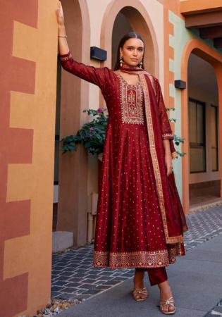 Picture of Ideal Silk Fire Brick Readymade Salwar Kameez